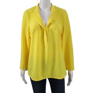 Mary Green Womens Tunic Blouse Yellow Collared Long Sleeve Polyester Size S